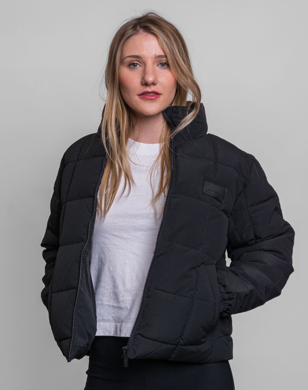 Karl Kani Small Signature Quilted Puffer Jacket black Womens Jacket Snapbacks