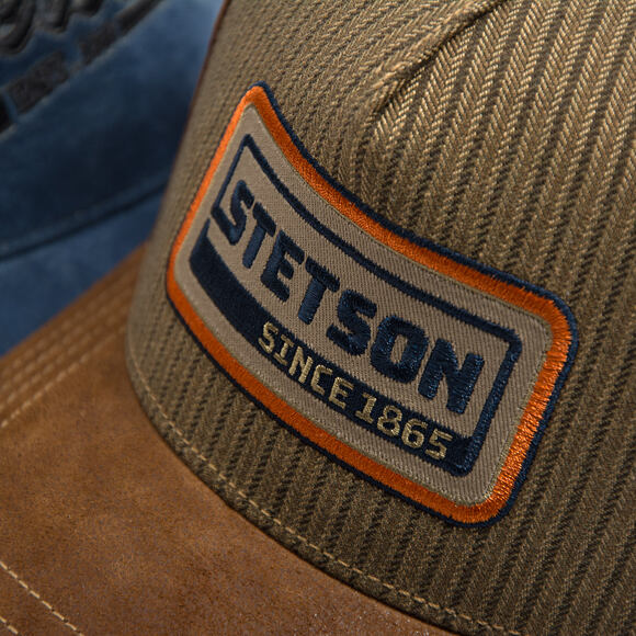 Cap Stetson - Cotton Linen Stripe Trucker - Olive Stripe / Brown