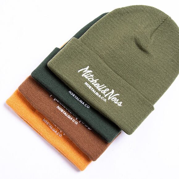 Mitchell & Ness Branded Pinscript Cuff Knit Dark Green Winter Beanie