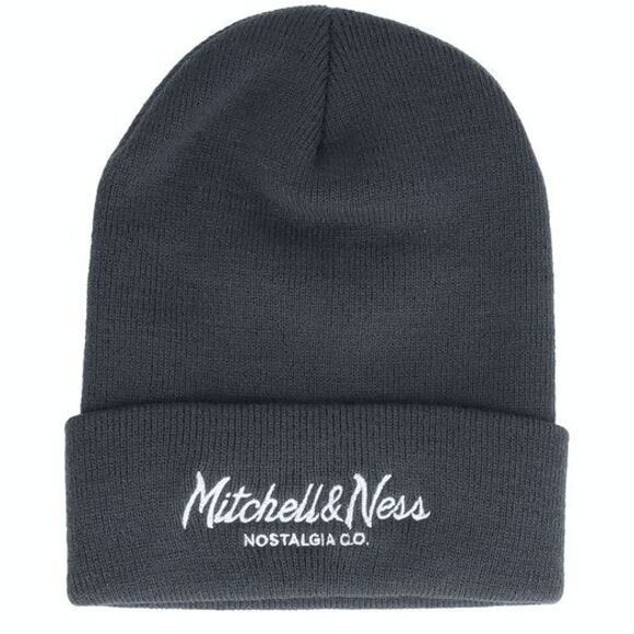 Mitchell & Ness Branded Pinscript Cuff Knit Charcoal Winter Beanie