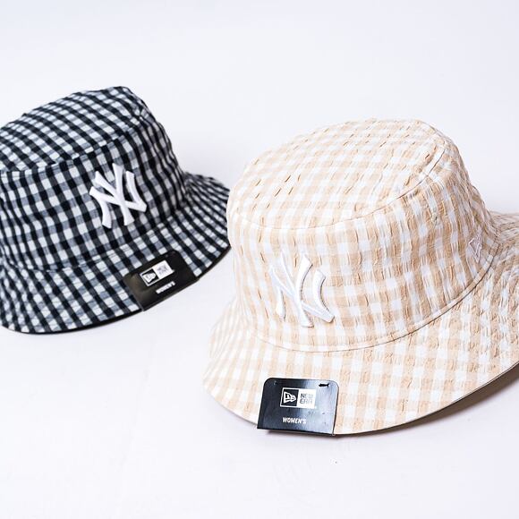 New Era MLB Womens Gingham Tapered Bucket New York Yankees Black Hat