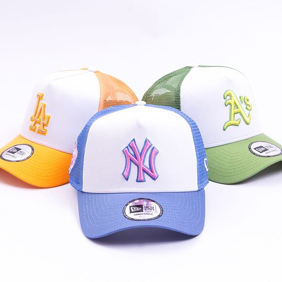 Kšiltovka New Era 9FORTY A-Frame Trucker MLB Style Activist New York Yankees Cooperstown Copen Blue