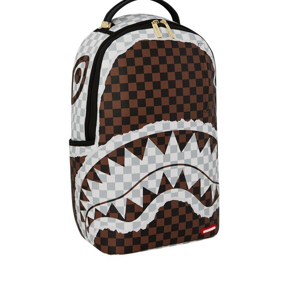 Sprayground Cream And Brown Tear Check Backpack