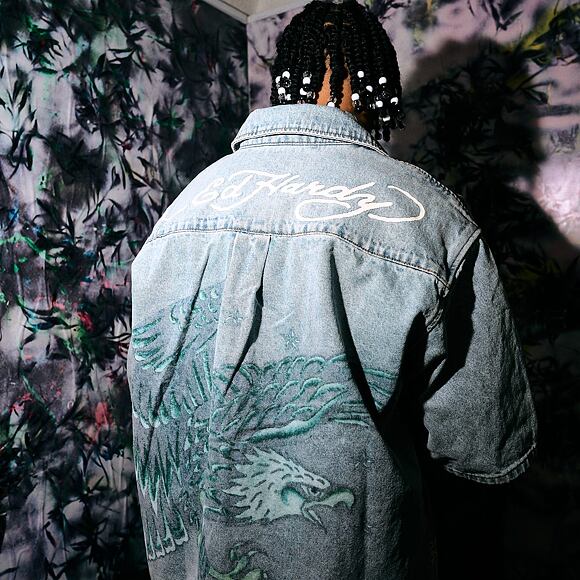 Shirt Ed Hardy - Mens Eagle And Stars Relaxed Denim Shirt - Bleach