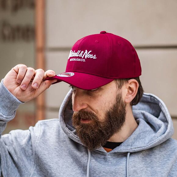 Mitchell & Ness Pinscript Redline Snapback Branded Burgundy / White Cap
