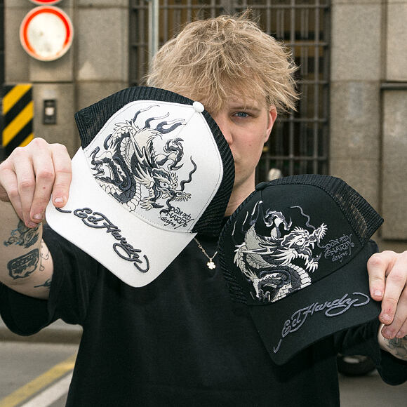 Cap Ed Hardy - Mono Giant Dragon Twill Front Mesh Trucker - White/Black