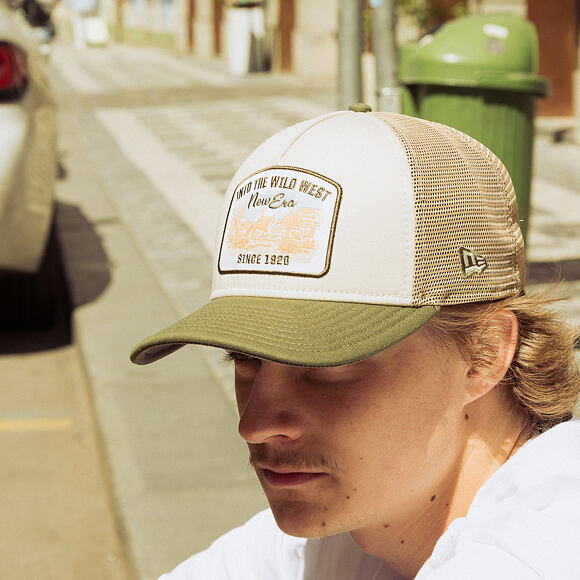 Cap New Era - Branded Wild West Patch 9FORTY M-CROWN A-Frame Trucker - New Olive / Stone