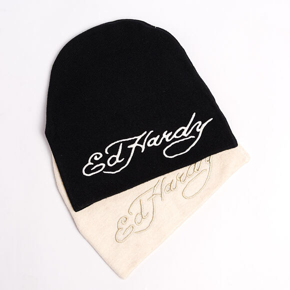 Beanie Ed Hardy - Unisex Skull Vegan Leather Applique Beanie - Black