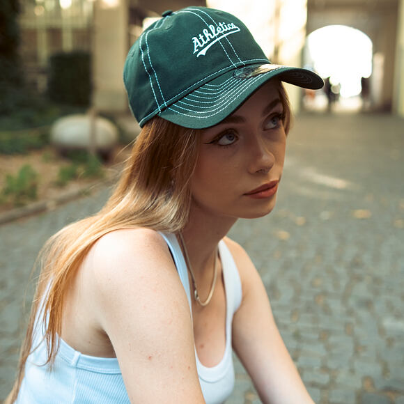 Kšiltovka New Era - MLB Contrast Stitch 9TWENTY - Oakland Athletics - Dark Green / White