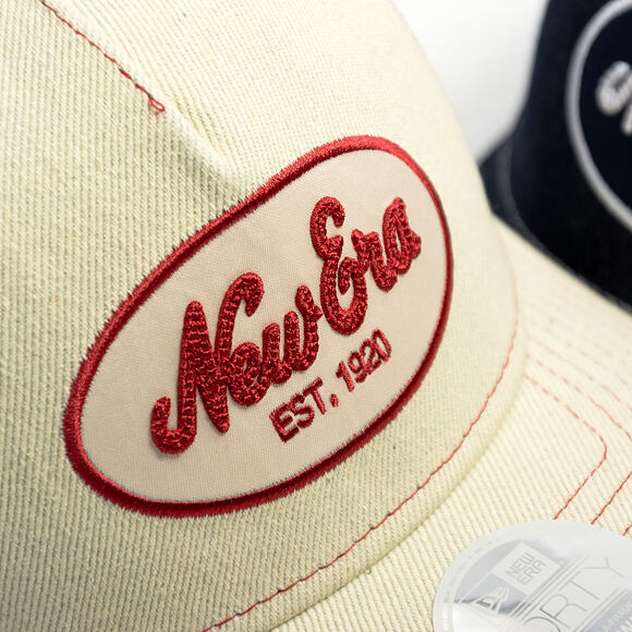 Womens Cap New Era - Branded Denim Oval Logo 9FORTY M-CROWN A-Frame Trucker - Cream
