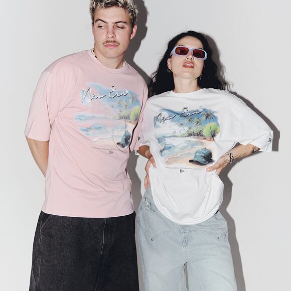 Tee New Era - Branded Beach Graphic Oversized Tee - Pink Rouge
