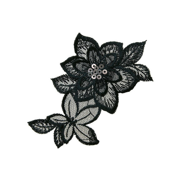 Patch Monoquick - Černá krajková květina s flitry 9 x 9,5 cm