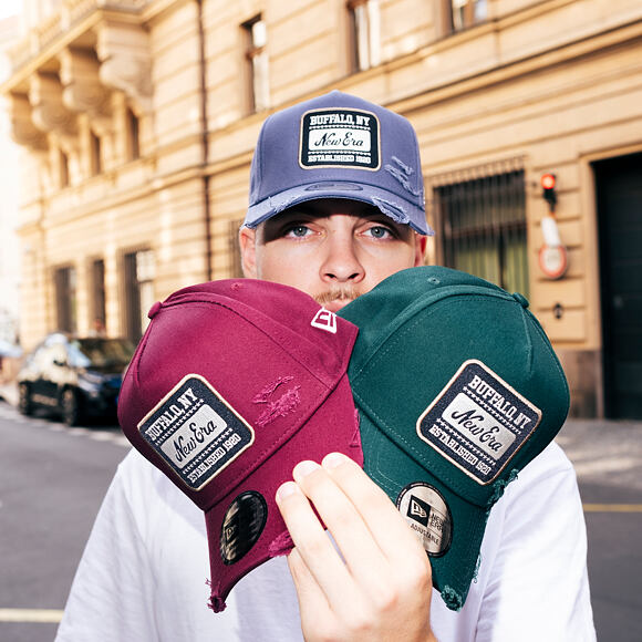 Kšiltovka New Era - Buffalo Distressed Patch 9FORTY A-Frame - Muted Indigo