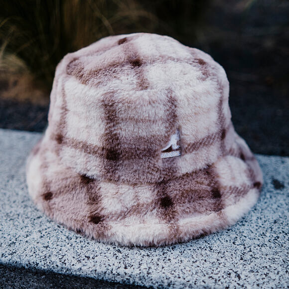 Kangol - Faux Fur Bucket - Beige Multi Plaid