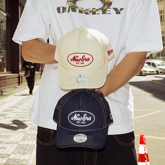 Womens Cap New Era - Branded Denim Oval Logo 9FORTY M-CROWN A-Frame Trucker - Navy
