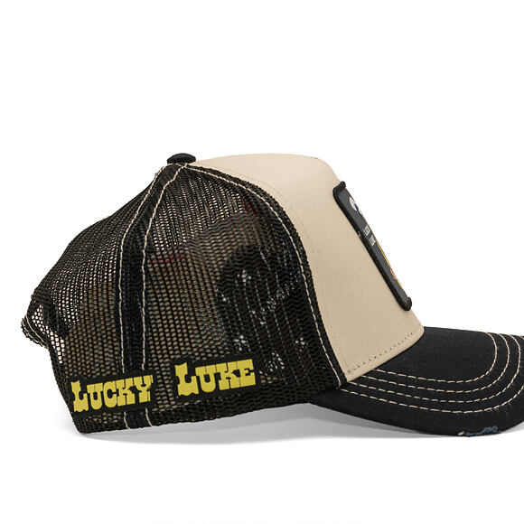 Cap Capslab - Lucky Luke Trucker - Gun Twirl Distressed Patch - Cream / Black