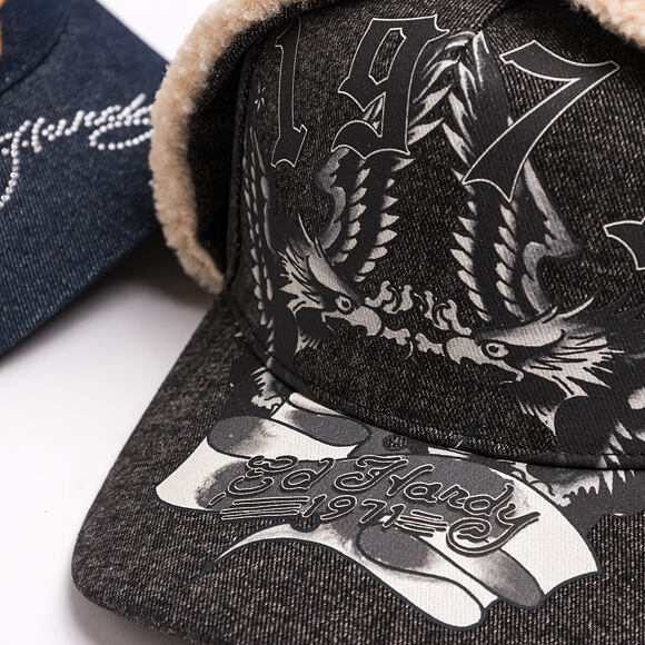 Cap Ed Hardy - Unisex 1971 Eagle Acid Wash 5 Panel Trapper Cap - Black