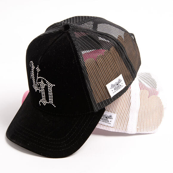 Womens Cap Von Dutch - Baseball - Velvet Rhinestone Logo - Black