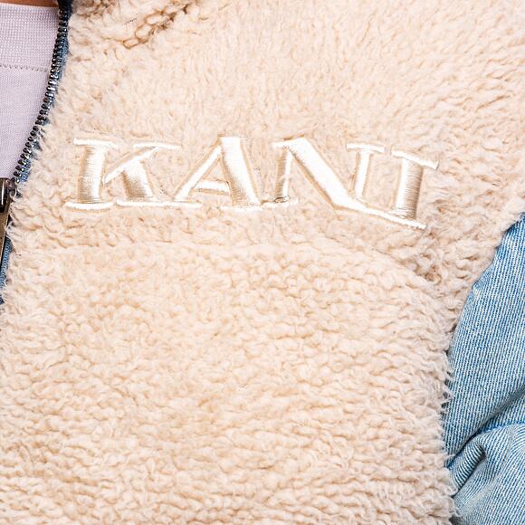 Bunda Karl Kani Retro Denim Teddy Puffer Jacket light dirty blue/cream