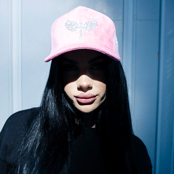 Kšiltovka Reflection Luxury Velvet Rhinostones Pink / White