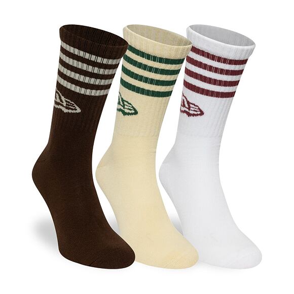 Socks New Era - Stripe Crew Socks 3pk - Brown / Cream / White