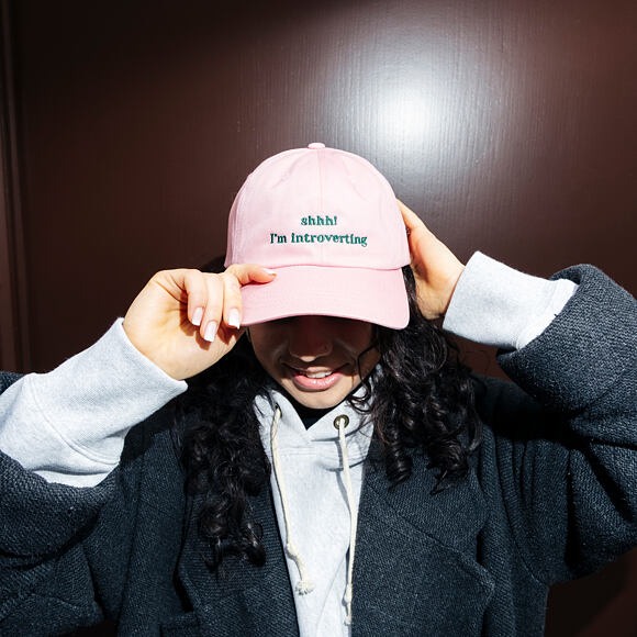 8by8 Dadcap - "shhh! I'm introverting" - Baby Pink/Green