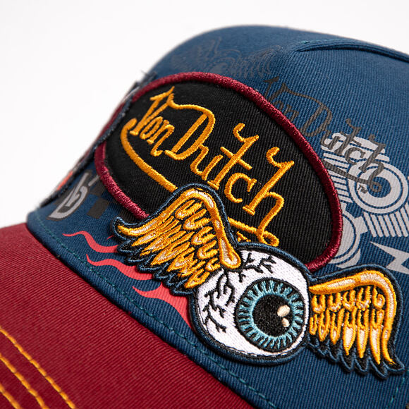 Cap Von Dutch - Devil Cat Hot Rod Patch & Print Trucker - Blue / Burgundy