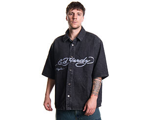 Shirt Ed Hardy - Mens Eagle And Stars Relaxed Denim Shirt - Black