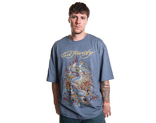 Tee Ed Hardy - Mens Dragon City Diamante Graphic Relaxed T-Shirt - Blue