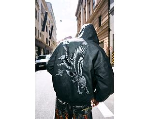 Jacket Ed Hardy - Mens Soaring Eagles Pu Hooded Vegan Leather Jacket - Black