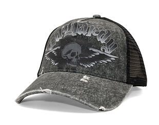 Cap Ed Hardy - Unisex Flaming Gothic Skull Washed 5 Panel Trucker Cap - Grey