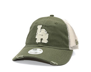 Womens Cap New Era - MLB Distress Trucker 9TWENTY Trucker - LA Dodgers - New Olive