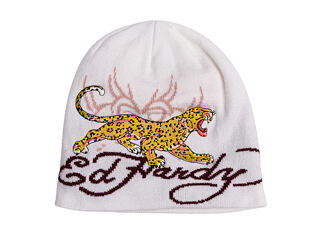 Beanie Ed Hardy - Unisex Leopard Logo Beanie Hat - Ecru
