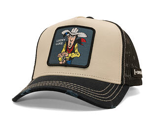 Cap Capslab - Lucky Luke Trucker - Gun Twirl Distressed Patch - Cream / Black