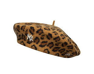 Womens Beret New Era - MLB Leopard Beret - NY Yankees - Stone / Black