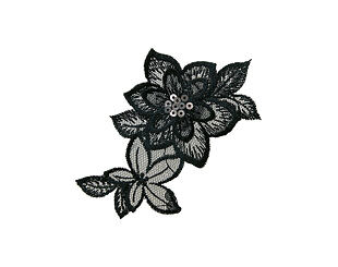 Patch Monoquick - Černá krajková květina s flitry 9 x 9,5 cm