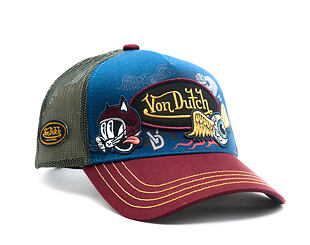 Cap Von Dutch - Devil Cat Hot Rod Patch & Print Trucker - Blue / Burgundy
