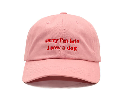 8by8 Dadcap - "Sorry I'm Late I saw a dog" - Baby Pink/Red