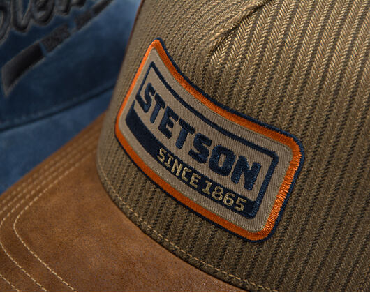 Cap Stetson - Cotton Linen Stripe Trucker - Olive Stripe / Brown