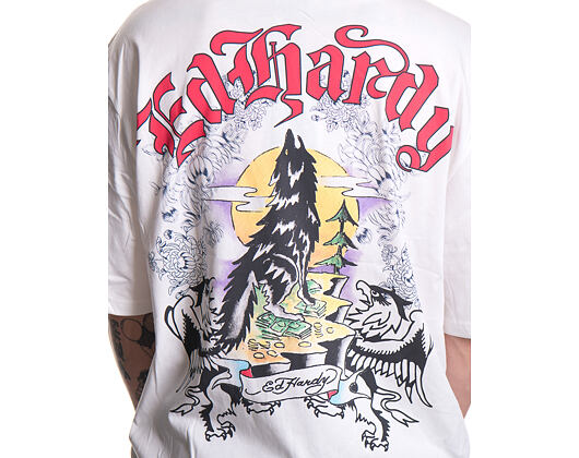 Tee Ed Hardy - Mens Don Wolf Eagle Panther Relaxed T-Shirt - White