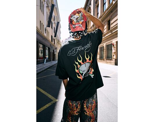 Tee Ed Hardy - Mens Skull Flame Diamante Relaxed Tshirt - Black