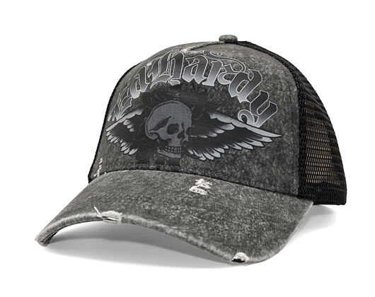 Cap Ed Hardy - Unisex Flaming Gothic Skull Washed 5 Panel Trucker Cap - Grey