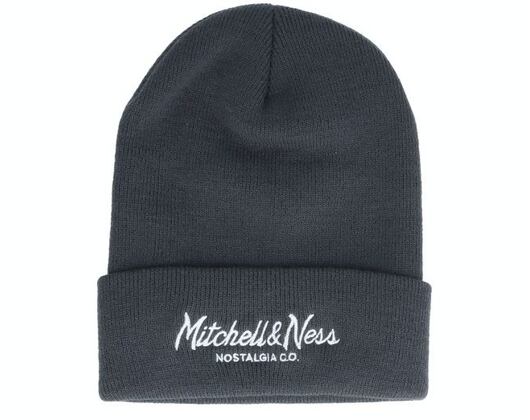 Mitchell & Ness Branded Pinscript Cuff Knit Charcoal Winter Beanie