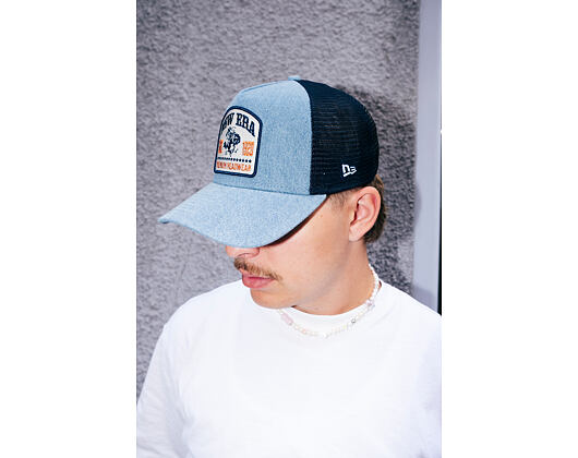 Kšiltovka New Era - Western Rodeo Denim Patch 9FORTY Trucker - Sky Blue / Navy