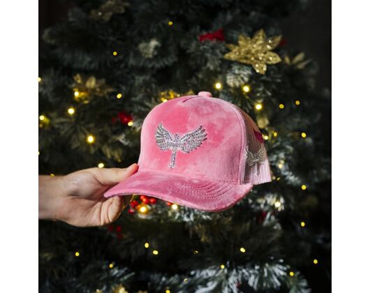 Kšiltovka Reflection Luxury Velvet Rhinostones Pink / White