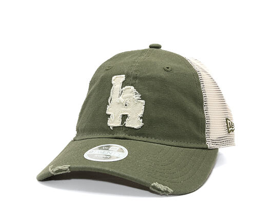Womens Cap New Era - MLB Distress Trucker 9TWENTY Trucker - LA Dodgers - New Olive