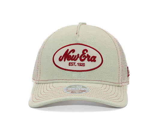 Womens Cap New Era - Branded Denim Oval Logo 9FORTY M-CROWN A-Frame Trucker - Cream