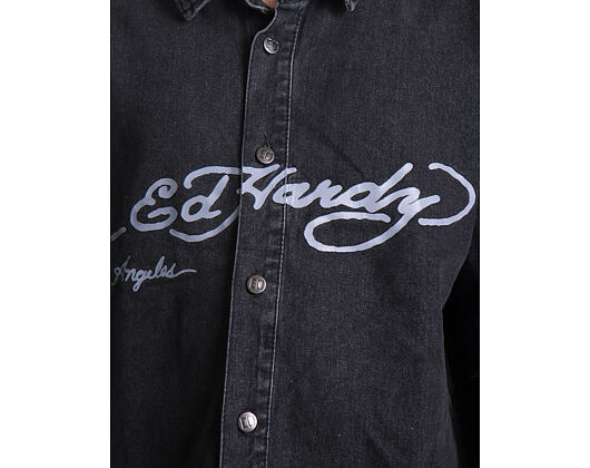Shirt Ed Hardy - Mens Eagle And Stars Relaxed Denim Shirt - Black