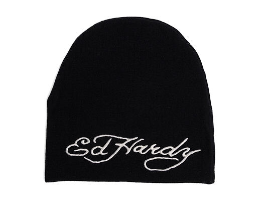 Beanie Ed Hardy - Unisex Skull Vegan Leather Applique Beanie - Black