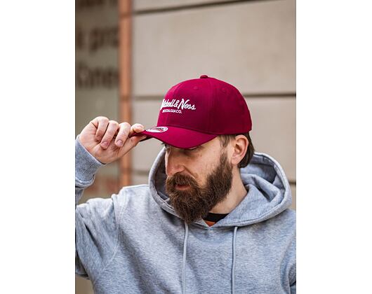 Mitchell & Ness Pinscript Redline Snapback Branded Burgundy / White Cap